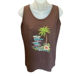 Ron Jon Tank Top Tee Shirt Palm Tree Street Sign Graphic Brown Multicolor Medium